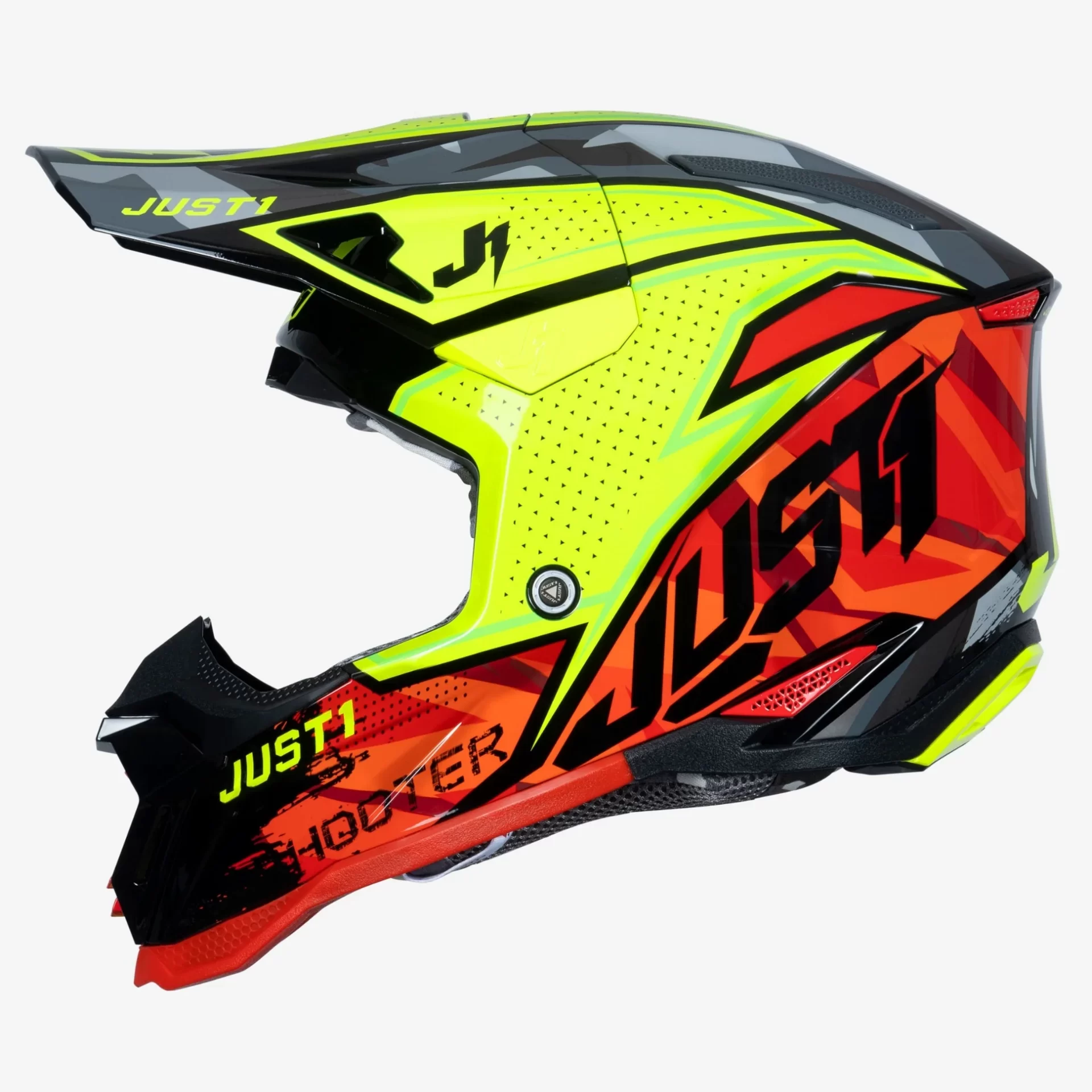 Casco moto cross JUST1 J40 Shooter Rosso Giallo Camo Red Yellow helmet casque enduro off road