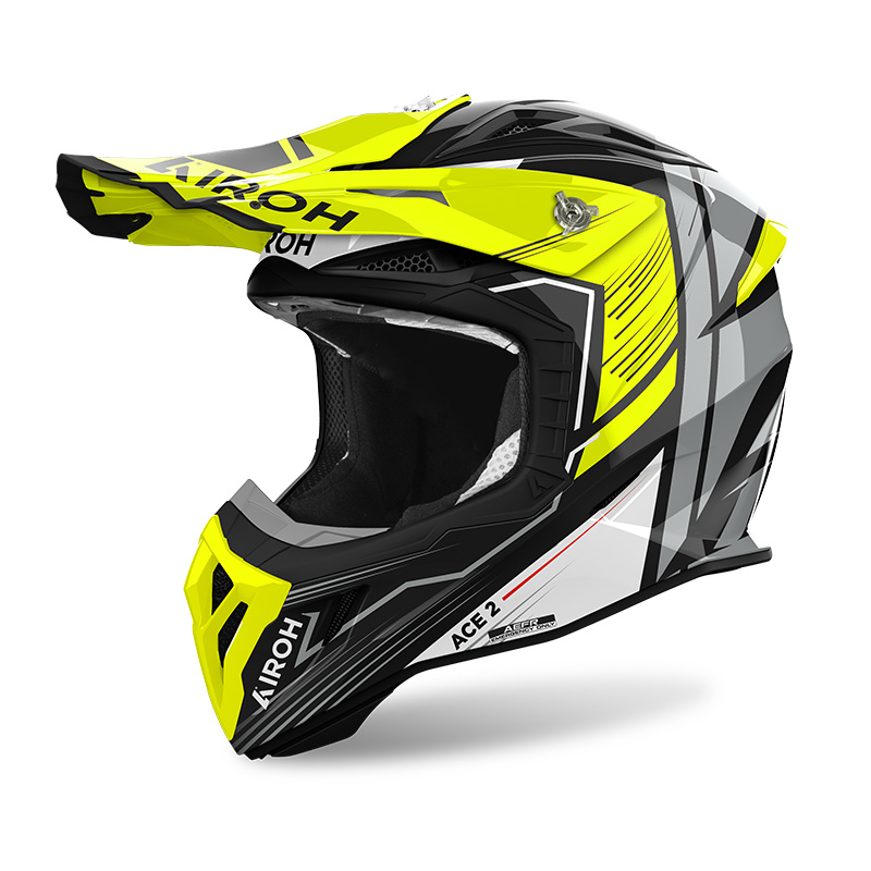 Casco moto cross fibra Airoh Aviator Ace 2 Engine giallo yellow helmet casque enduro motard off road
