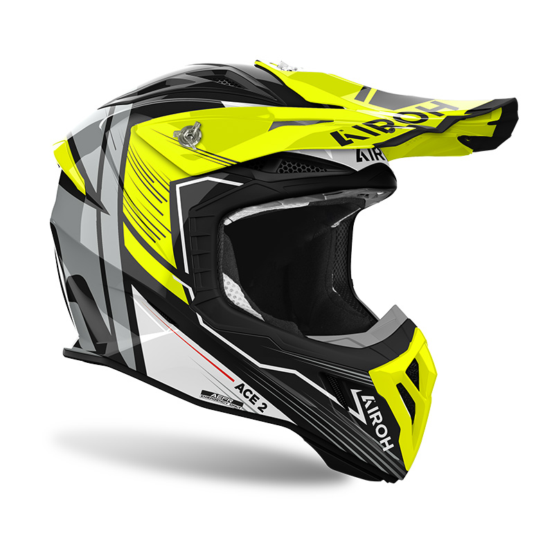 Casco moto cross fibra Airoh Aviator Ace 2 Engine giallo yellow helmet casque enduro motard off road