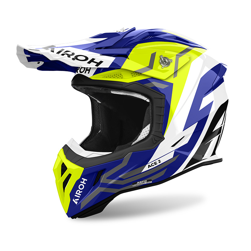 Casco moto cross fibra Airoh Aviator Ace 2 Ground giallo yellow helmet casque enduro motard off road