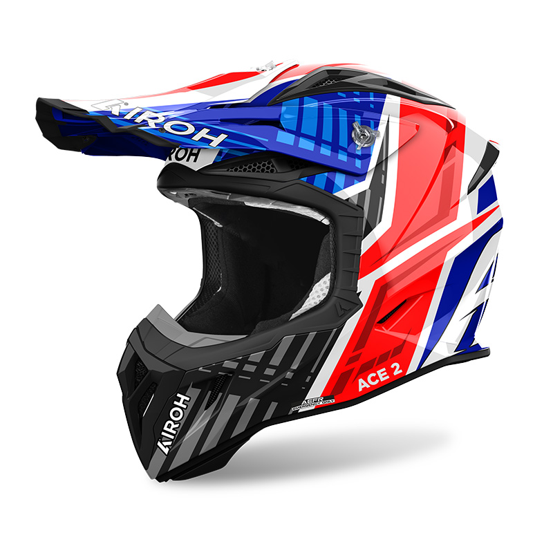 Casco moto cross fibra Airoh Aviator Ace 2 Proud Rosso Blu Red helmet casque enduro motard off road