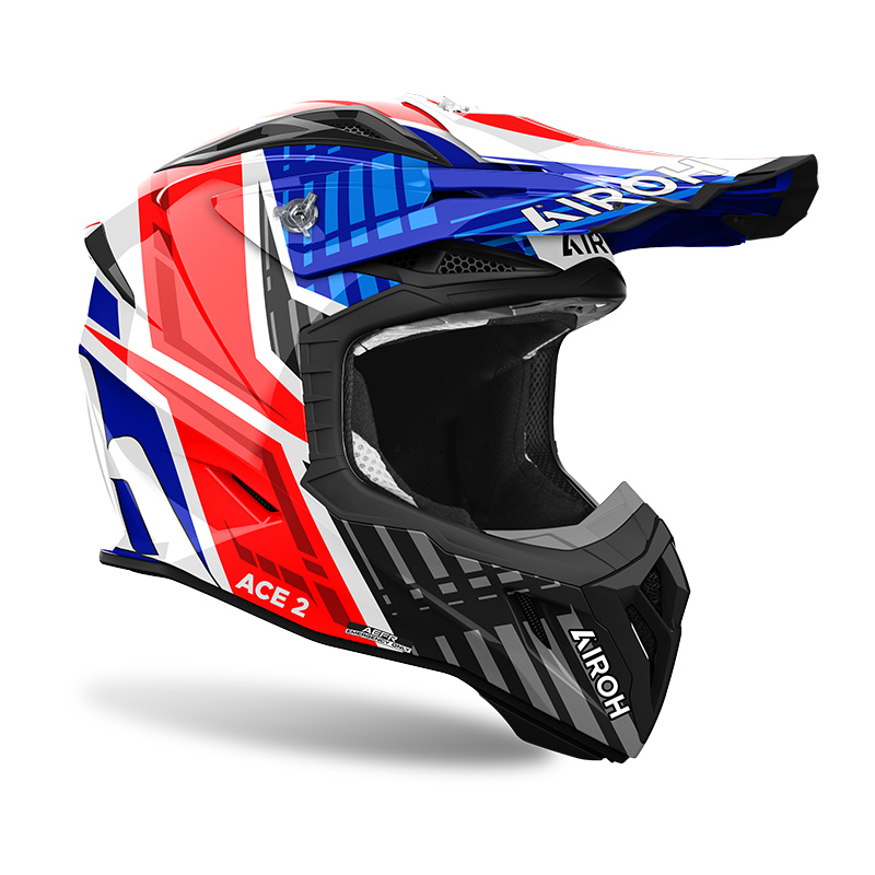 Casco moto cross fibra Airoh Aviator Ace 2 Proud Rosso Blu Red helmet casque enduro motard off road