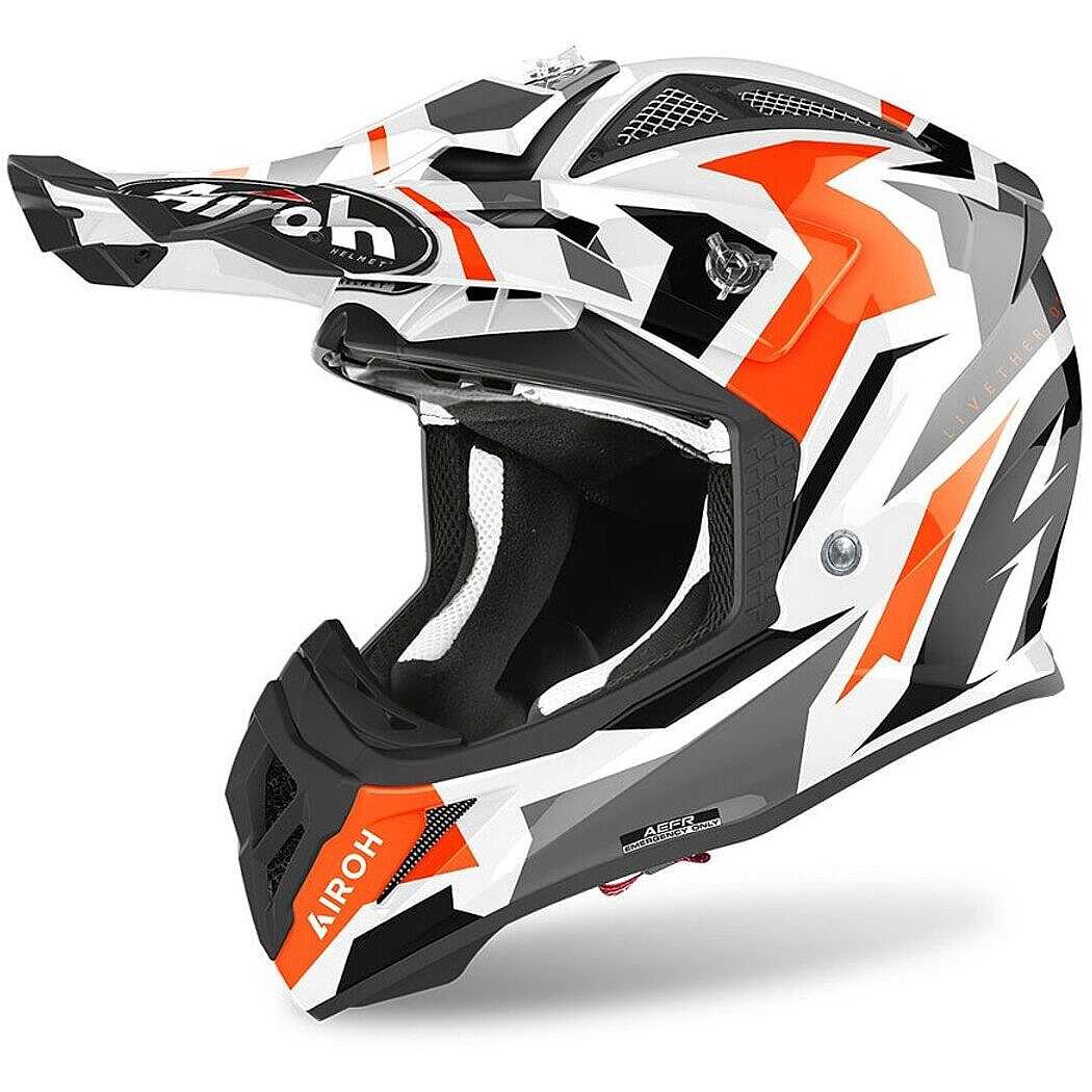 Casco moto cross fibra Airoh Aviator Ace Swoop Bianco Arancione White Orange fiber helmet casque