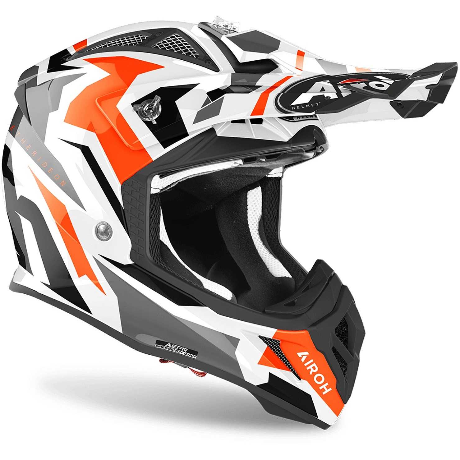 Casco moto cross fibra Airoh Aviator Ace Swoop Bianco Arancione White Orange fiber helmet casque