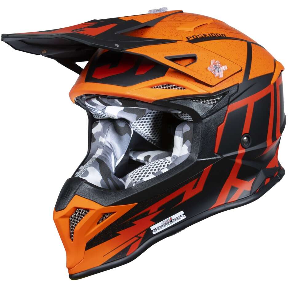 Casco cross JUST1 J39 POSEIDON FLUO Arancione Rosso ORANGE RED helmet casque