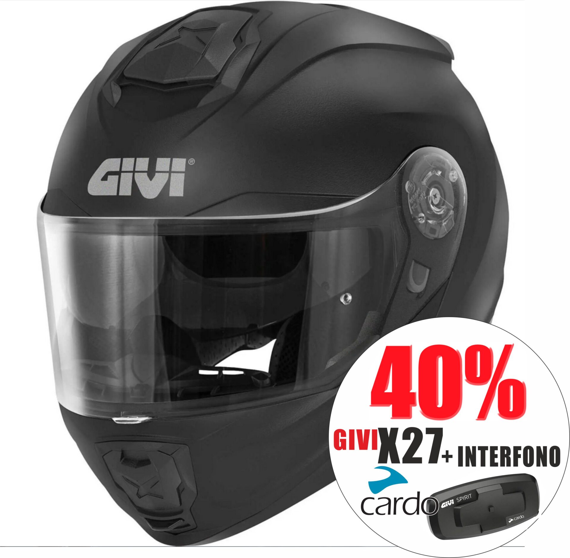 Casco modulare Givi X27 Black Matt Interfono Cardo I319S Integrato helmet casque