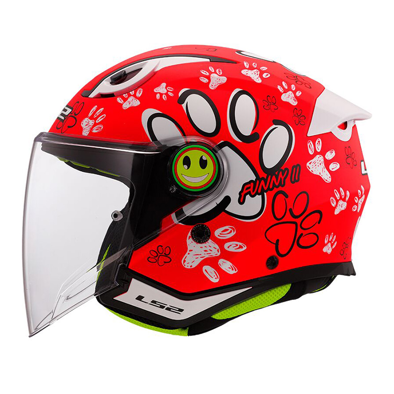 Casco jet bambino Junior LS2 OF622 Funny 2 Paws Rosso Red helmet