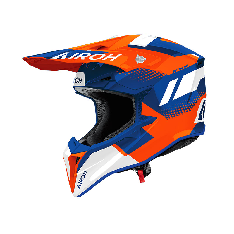 Casco moto cross Airoh Wraaap Vision arancione blu orange enduro motard off road helmet casque